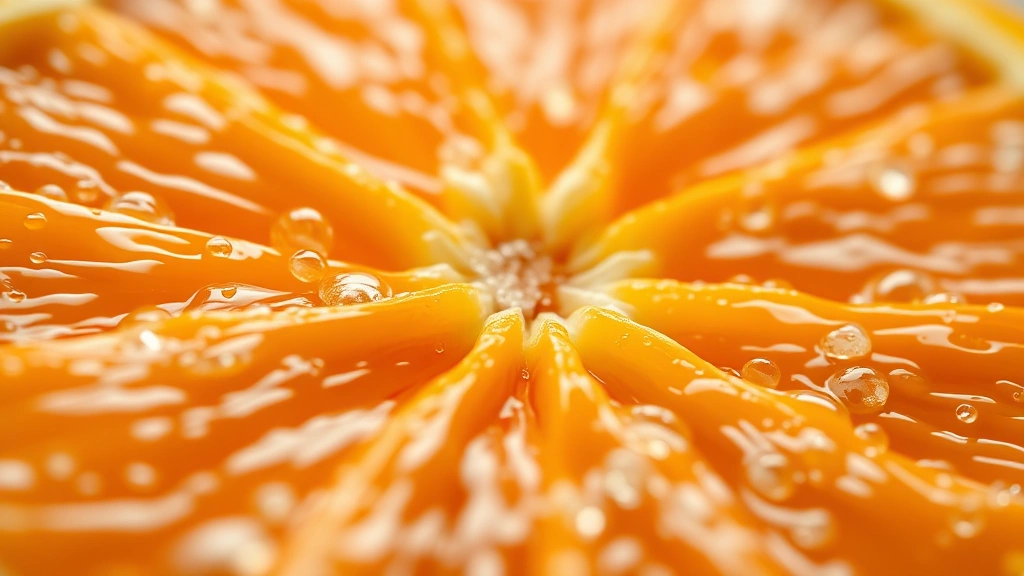 Close-up of freshly peeled Cutie orange segments with water droplets, vibrant orange color, natural lighting, shallow depth of field, professional food photography style