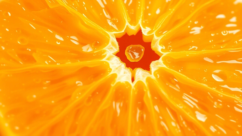 Macro photography of Cutie orange pulp texture showing juice cells and natural segments, warm natural light, detailed citrus fruit structure, no text or labels
