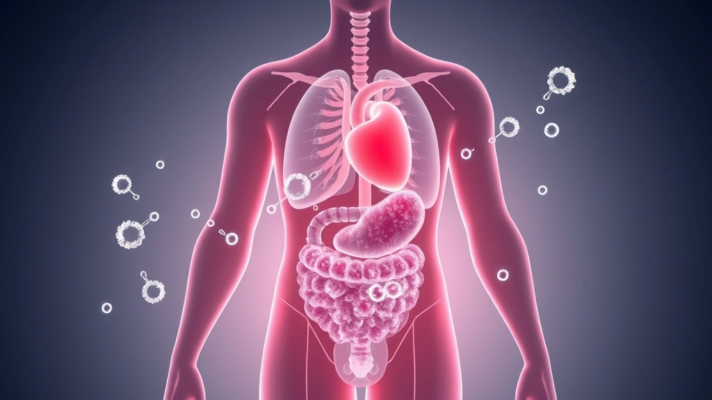 Digital illustration of a human body silhouette with highlighted organs (heart, kidneys, stomach) and sodium molecules flowing through, representing nutritional impact of high-sodium snacks