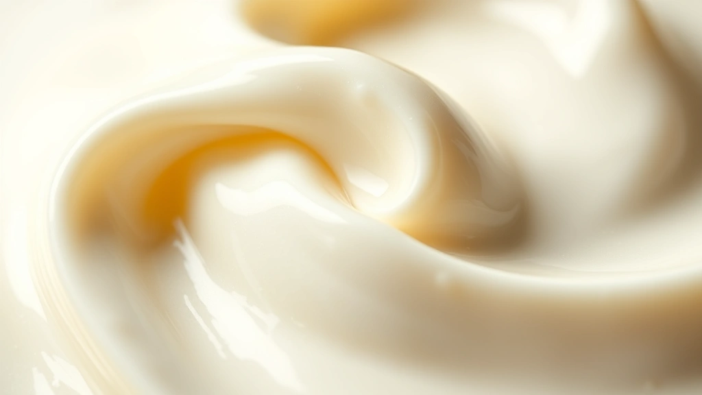 Detailed macro photography of cream texture showing rich, smooth consistency with subtle light reflection, emphasizing food quality and freshness, professional food styling