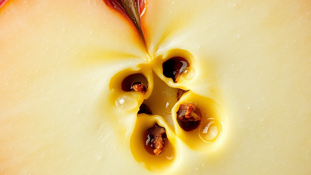 Close-up of fresh honeycrisp apple cross-section showing white flesh and red skin, water droplets visible, natural daylight, photorealistic, no text or labels, vibrant colors emphasizing crispness