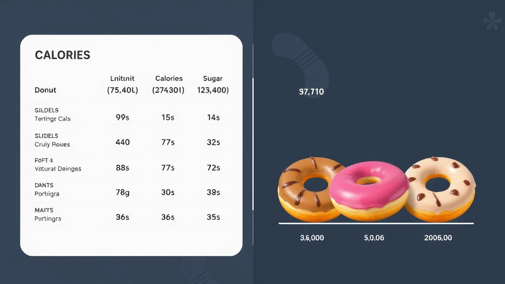 Split-screen nutritional comparison chart visualization showing calorie and sugar content across different donut brands, modern digital interface design, clean typography, no text labels visible