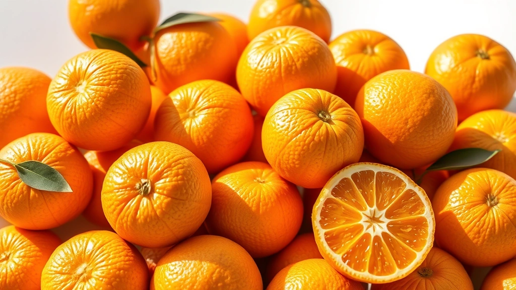 Vibrant pile of fresh mandarin oranges with visible dimpled skin texture, some whole and some partially peeled showing bright orange flesh, natural morning sunlight creating warm shadows, isolated on clean white background, professional food photography style