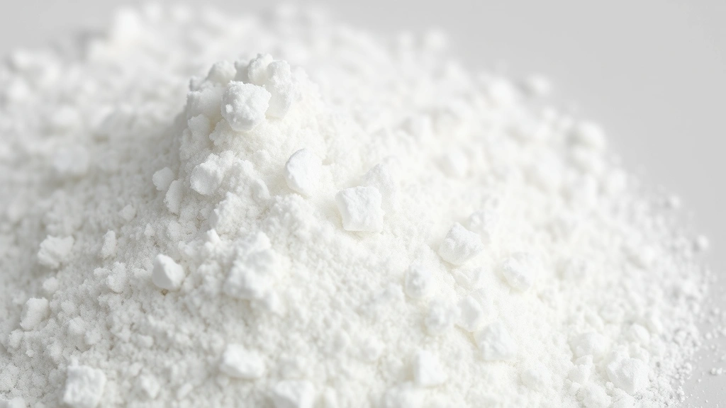 Close-up of white crystalline creatine powder texture with micronized particles, photographed against neutral background with professional lighting highlighting particle size