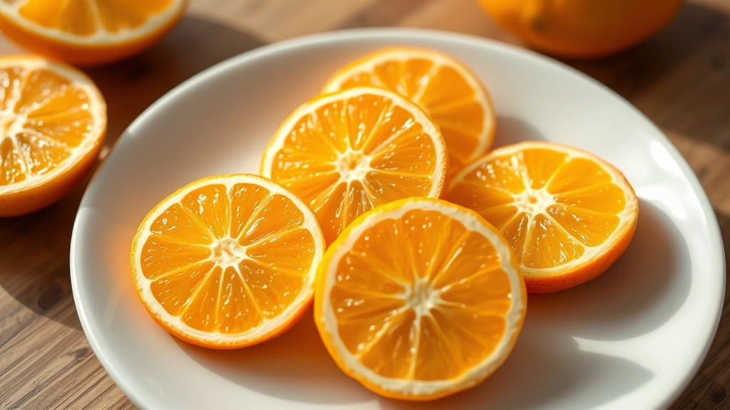 Close-up of freshly peeled Orange Cuties showing vibrant orange flesh and white pith, arranged on modern white ceramic plate with soft natural daylight illuminating the fruit segments, emphasizing texture and juiciness without any text or labels visible