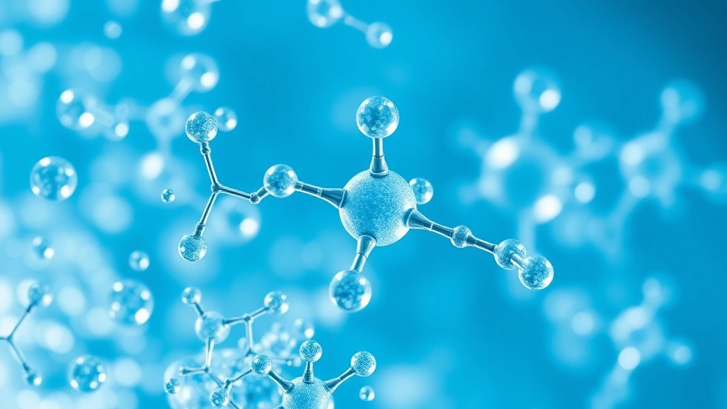 Close-up of electrolyte molecules and ion structures floating in transparent blue liquid, representing sodium potassium chloride ions in a hydration solution, abstract scientific visualization with depth of field, photorealistic medical illustration
