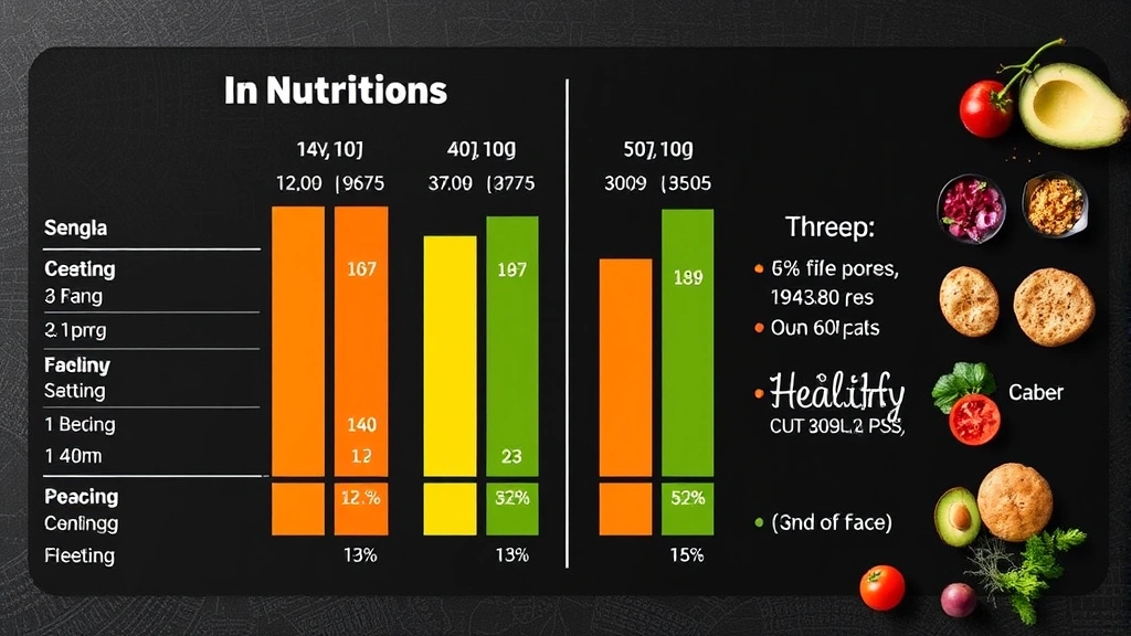 Nutritional information display showing macronutrient breakdown comparison between different sandwich options with colorful bar charts and healthy meal components