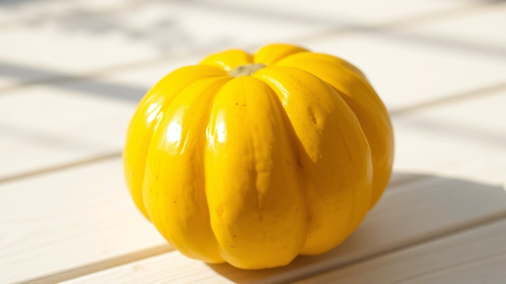 Close-up of fresh yellow squash on white wooden table with morning sunlight creating subtle shadows, emphasizing vibrant yellow skin texture and natural freshness