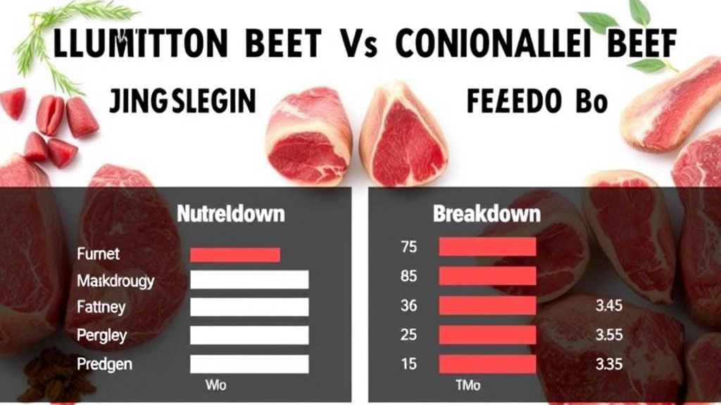 Infographic-style visual breakdown showing nutrient comparison bars between Longhorn beef and conventional feedlot beef, displayed on a clean white background with natural food styling elements